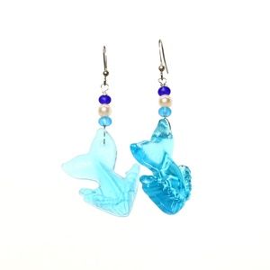 Blue Sea Ray Glass Earrings. Handmade Jewelry